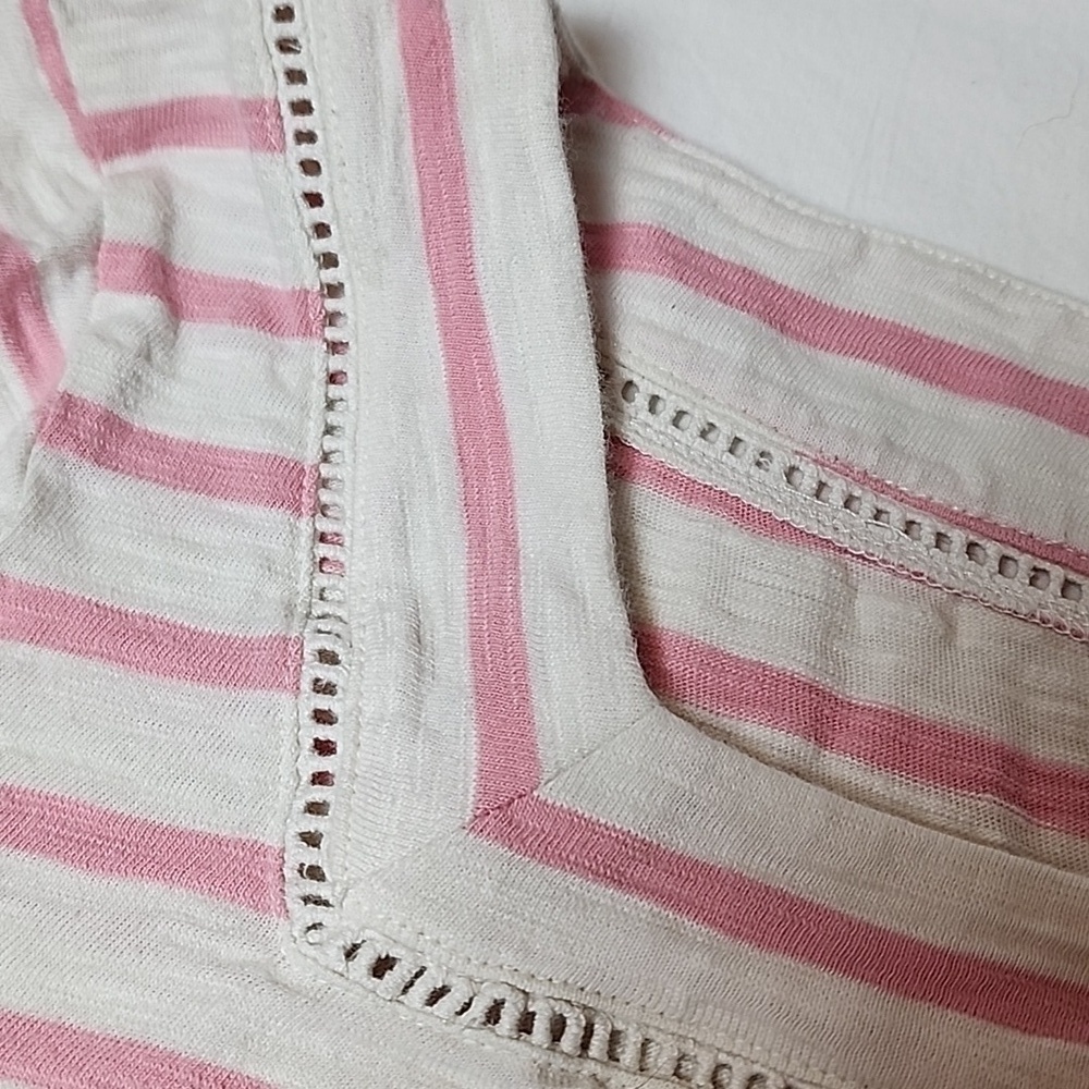 Talbots Large Pink and White Striped 100% Cotton Top Square Neck 3/4 Sleeve - Picture 6 of 10